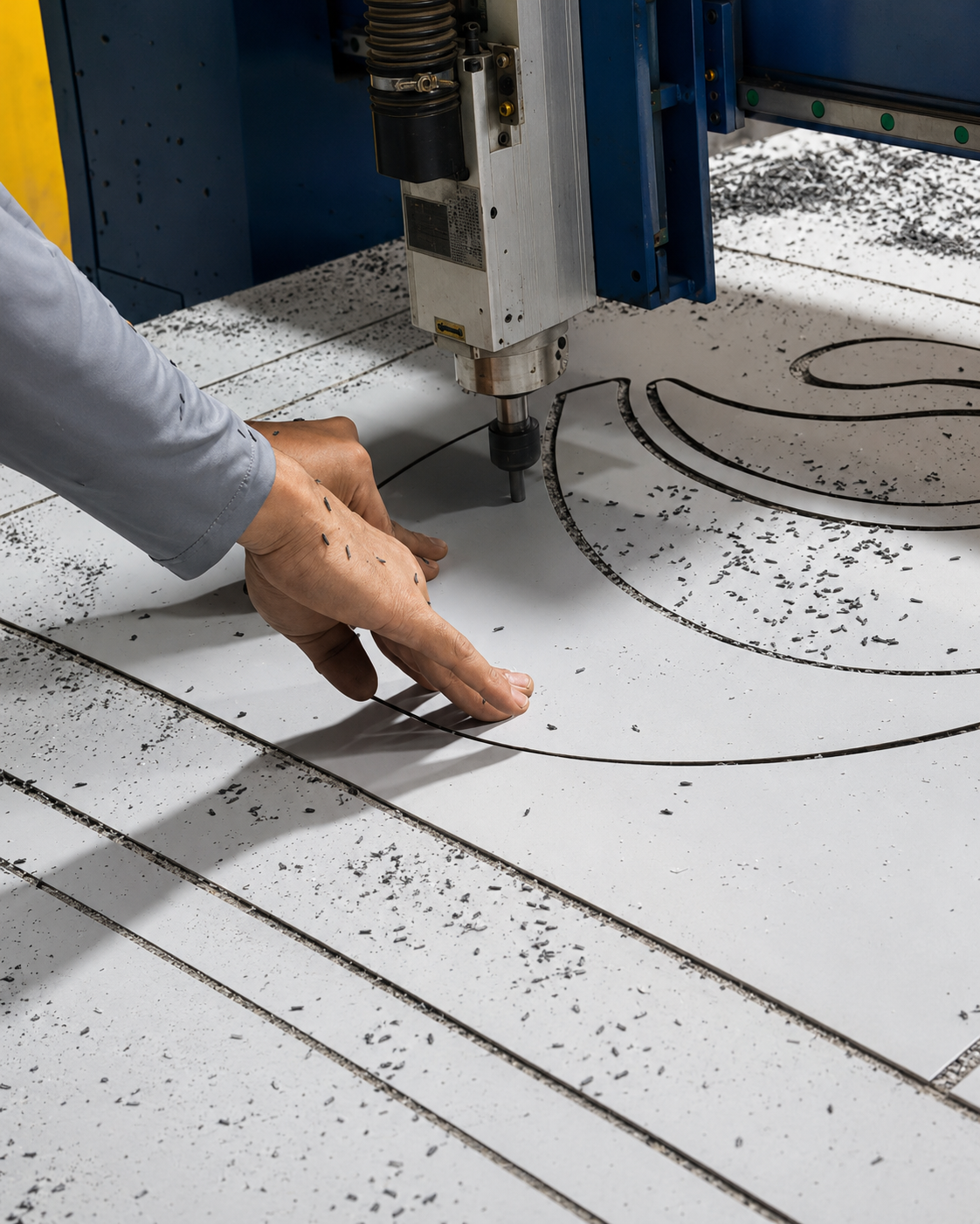 Corte em chapa de ACM com equipamento CNC